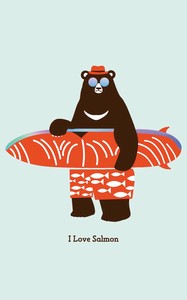 【箔押し】 BEAR'S Weekend ステッカー「 I LOVE Salmon」日本製【ROKKAKU】