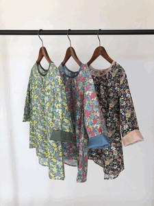 Button Shirt/Blouse Flower Print Front Gathered Blouse