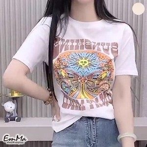 半袖プリントTシャツ 太陽 蝶々 個性的 カジュアル  【2024新作】 EH1211