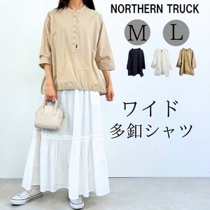 Button Shirt/Blouse Pullover Plain Color 3/4 Length Sleeve Tops Ladies'