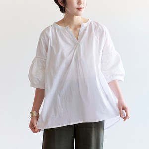 Button Shirt/Blouse Flare Puff Sleeve Cotton