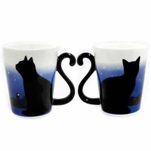 【ペアマグカップ】ツインマグ 色変わり 夜明け ペア 黒猫 八割れ猫 ハート かわいい 結婚祝い お祝い