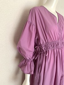 Casual Dress Plain Color V-Neck Drawstring Made in Japan