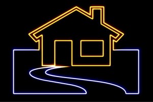 【ネオン】一軒家【家】【いえ】【ハウス】【イラスト】【建物】【アイコン】【ネオンライト】【電飾】【L