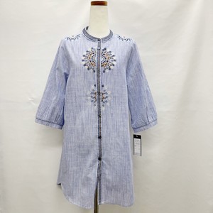 Button Shirt/Blouse Stripe Embroidered 2024 Spring/Summer