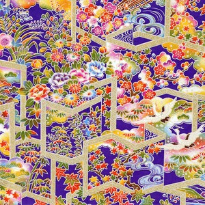 手染友禅紙（菊全判）1000×660 屏風絵 紫[日本製 手刷り]