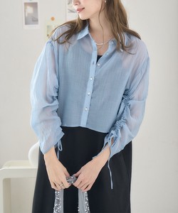 Button Shirt/Blouse Tops Sleeve Shirring Washer Short Length Spring/Summer
