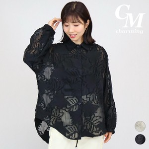 Button Shirt/Blouse Drop-shoulder Floral Sheer NEW
