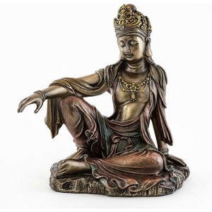 トップコレクション製水月観音彫像高さ約18.4cm慈悲の女神仏像観音菩薩彫刻ブロンズ風フィギュア彫刻輸入品