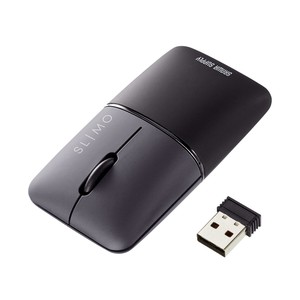 サンワサプライ 静音ワイヤレスブルーLEDマウス SLIMO 充電式 USB A ブラック MA-WBS310BK