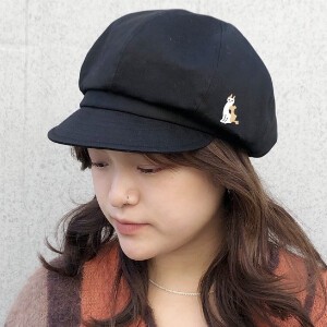 【2024春夏】ネコ シルエット 刺繍 キャスケット 帽子 レディース