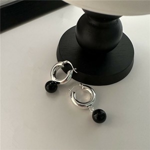 Pierced Earrings Silver Post sliver black