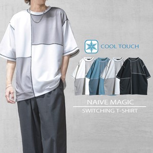 【24SS新作】接触冷感 とろみポンチ × ジョーゼット 切替 半袖T-shirt