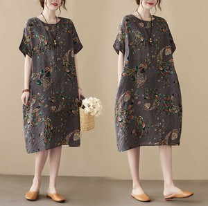 Casual Dress Floral Pattern One-piece Dress Ladies' Short-Sleeve