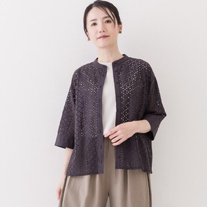 Button Shirt/Blouse crea delice Lace Blouse Band Collar 5/10 length 2024 Spring/Summer