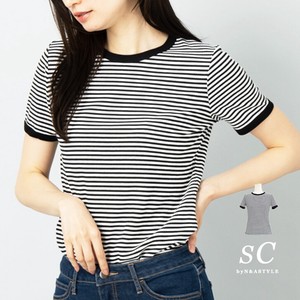 T-shirt T-Shirt Spring/Summer Rib Border Ladies' Short-Sleeve Cut-and-sew