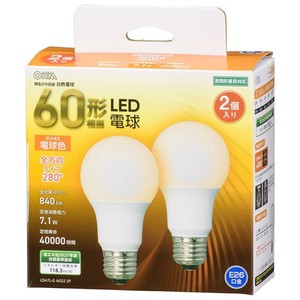 OHM LED電球 A形 E26 60形相当 全方向 電球色 2個入 LDA7L-G AG52 2P