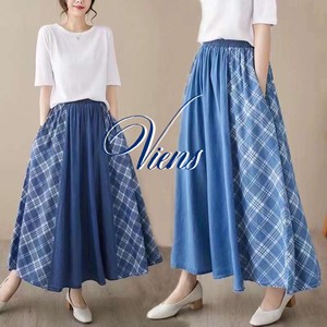 Skirt Plaid Flare Skirt Switching 2-colors 【2024NEW】