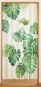 間仕切り　のれん　モンステラ　葉っぱ　観葉植物　アコーディオン式　グリーン　幅100×丈180cm