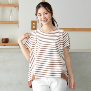 T-shirt Dolman Sleeve Border Switching Short-Sleeve Cut-and-sew