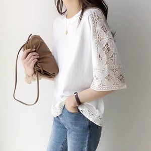 T-shirt Dolman Sleeve Lace Sleeve L Switching Cut-and-sew 2024 Spring/Summer