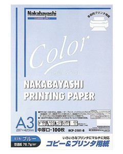ナカバヤシ コピー&プリンタ用紙 カラータイプ A3サイズ 100枚 ブルー HCP-3101-B