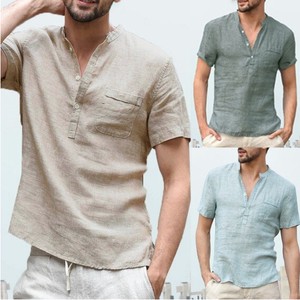 Button Shirt Plain Color Summer Short-Sleeve