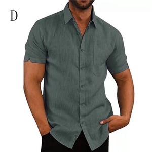 Button Shirt Plain Color Summer Short-Sleeve