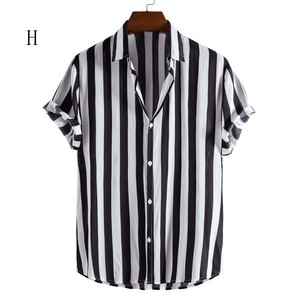 Button Shirt Stripe Summer Short-Sleeve