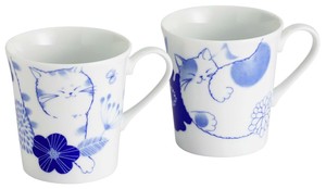 セラミック藍 のほほん猫 ペアマグカップ 23185