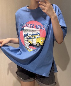 【2024春夏新作】ガススタプリント袖ロールアップTシャツ