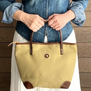富士金梅帆布×レザー手提げバッグ　〈日本製〉