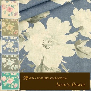 有輪商店 YUWA 広幅綿麻シーティング "beauty flower" [C:Blue] / 生地 布 / 全5色 / 445933
