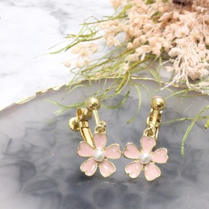 Clip-On Earrings Earrings Flower Pink Presents Sakura Spring Ladies'
