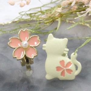Clip-On Earrings Earrings Asymmetrical Flower Pink Cherry Blossom Cat Sakura Ladies'