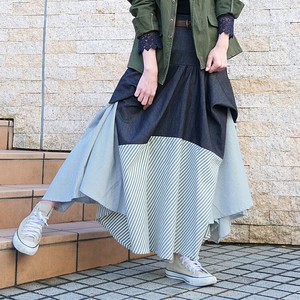 Skirt Design Long Skirt Stripe Denim Switching