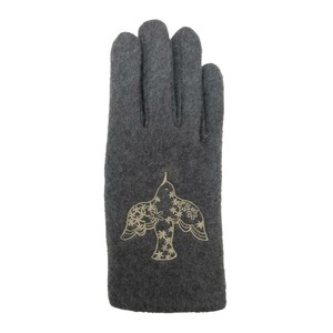フレンズヒル　手袋(細身刺繍) フェザーバード ダークグレイ LW-437-525