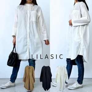 Button Shirt/Blouse Plain Color Long Sleeves Tops One-piece Dress Ladies' Typewriter