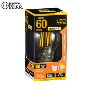 OHM LED電球 フィラメント E26 60形相当 調光器対応 LDA6L/D C6