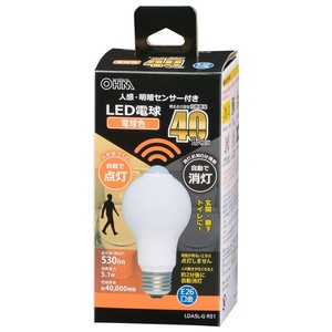 OHM LED電球 E26 40形相当 人感明暗センサー付 電球色 LDA5L-G R51