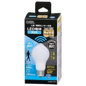 OHM LED電球 E26 60形相当 人感明暗センサー付 昼光色 LDA8D-G R51