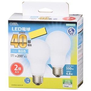 OHM LED電球 E26 40形相当 広配光 昼白色 2個入 LDA5N-G AG53 2P