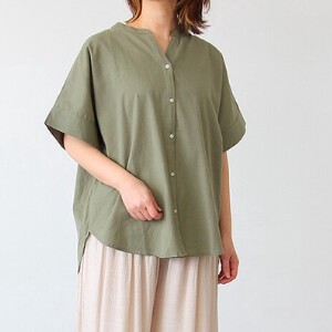 Button Shirt/Blouse Dolman Sleeve Cotton Linen Short-Sleeve 2024 Spring/Summer