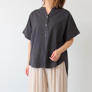 Button Shirt/Blouse Dolman Sleeve Cotton Linen Short-Sleeve 2024 Spring/Summer