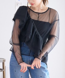 Button Shirt/Blouse Pullover Tulle Tops Ladies