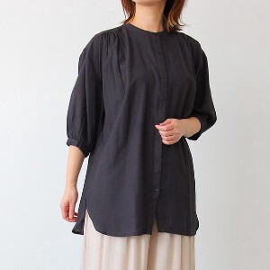 Button Shirt/Blouse Collarless Rayon Cotton Linen 7/10 length 2024 Spring/Summer