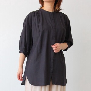 Button Shirt/Blouse Tunic Collarless Rayon Cotton Linen 7/10 length 2024 Spring/Summer