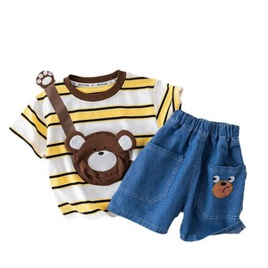 Kids' Suit Design Accented Summer Bear Spring Cut-and-sew