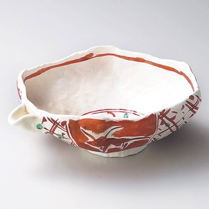 赤絵間取片口8.0盛鉢　美濃焼　日本製 陶器