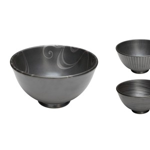 銀彩 飯碗 約11.5cm 【日本製】軽量食器/お茶碗/黒い食器/ブラック/和柄
